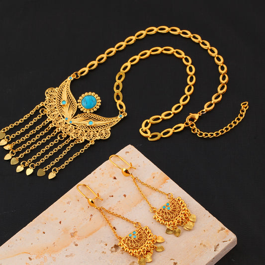 3pcs Fashionable And Personalized Water Droplet Tassel Copper Plated 18k Gold Women's Necklace And Earring Set, Suitable For Parties And Gifts, Daily Wear