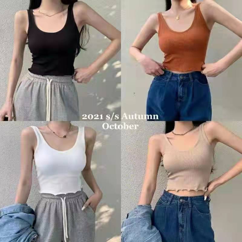 U-collar Spaghetti Straps Outerwear Inner Sports Vest