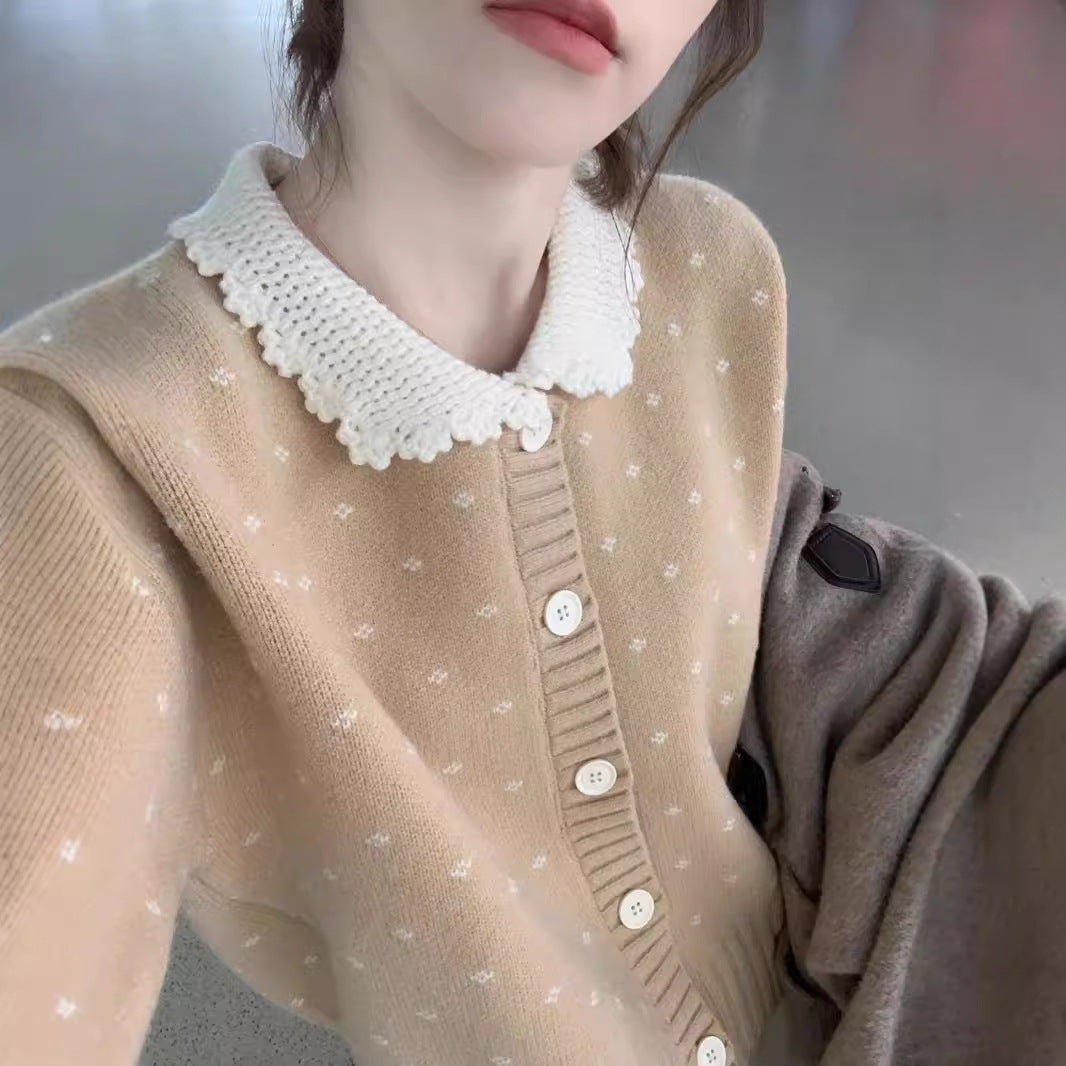 Retro Peter Pan Collar Niche Knitted Cardigan Coat