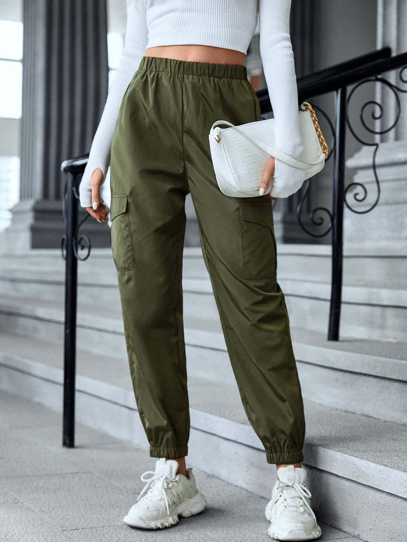 Multi-Color Casual Working Pants Multi-pocket Skinny Pants