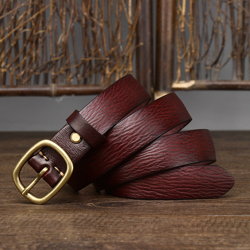 حزام مصنوع يدويًا من الجلد الأصلي بإبزيم نحاسي عتيق