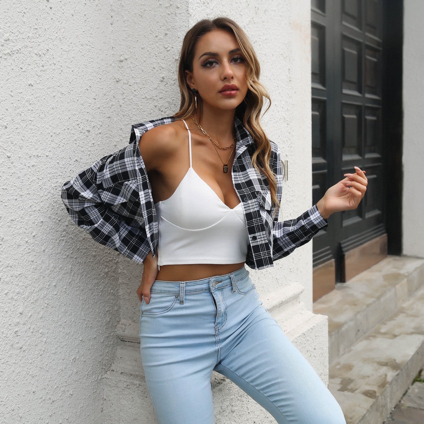 Plaid Zebra Print Pocket Long Sleeve Shirt Cropped Top Cardigan Thin Outerwear