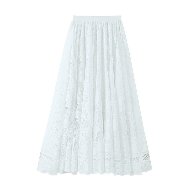 Korean Style High Waist Slimming Hollow-out Crocheted Lace Skirt