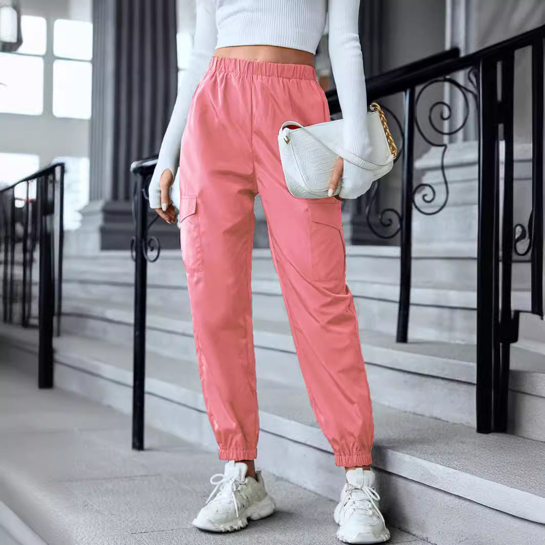 Multi-Color Casual Working Pants Multi-pocket Skinny Pants