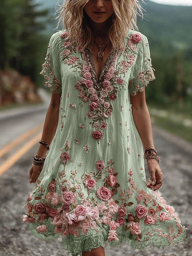 Women's Fashionable New Flower Striped Vest Dress