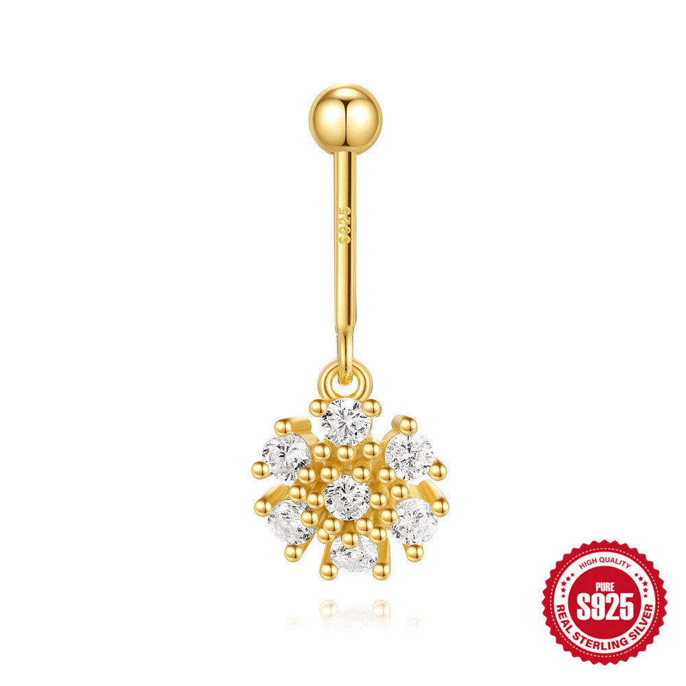 S925 Sterling Silver Snowflake Horse Eye Diamond Ball Flat Back Vertical