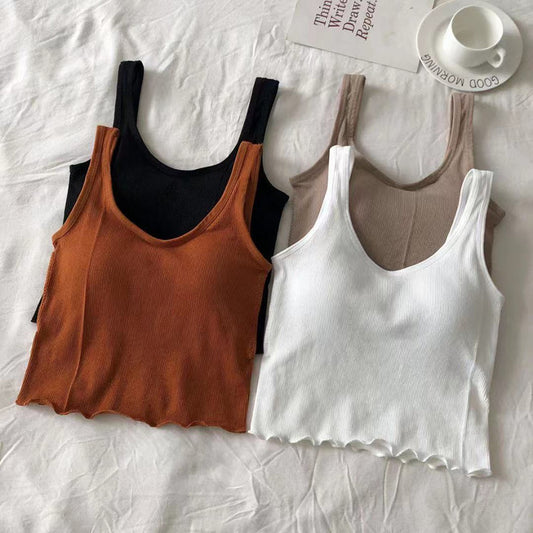 U-collar Spaghetti Straps Outerwear Inner Sports Vest