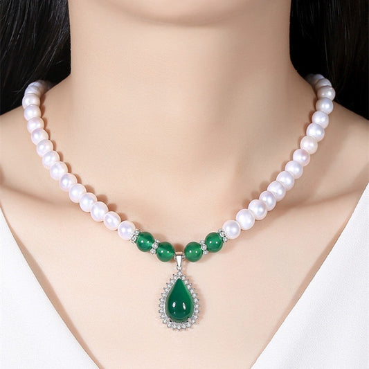 قلادة من اللؤلؤ الصدفي من الفضة عيار 925