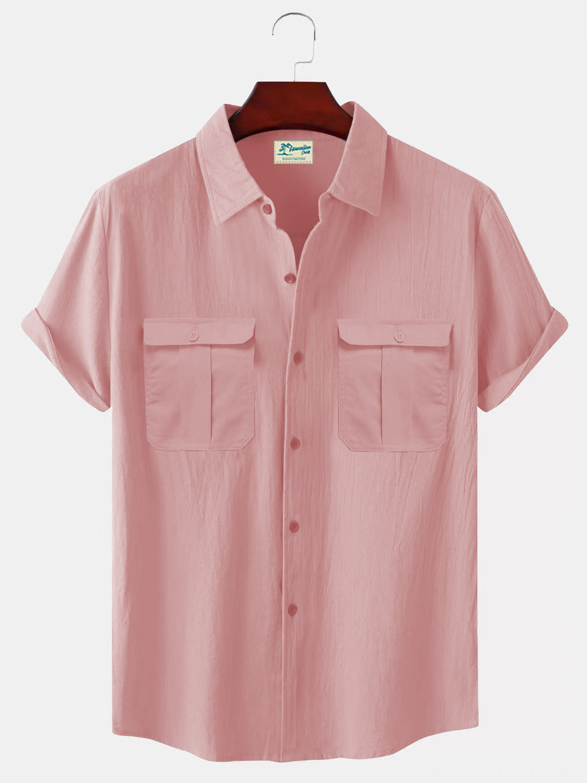Solid Color Patchwork Linen Cardigan Short Sleeve Loose Lapels Men's Shirt