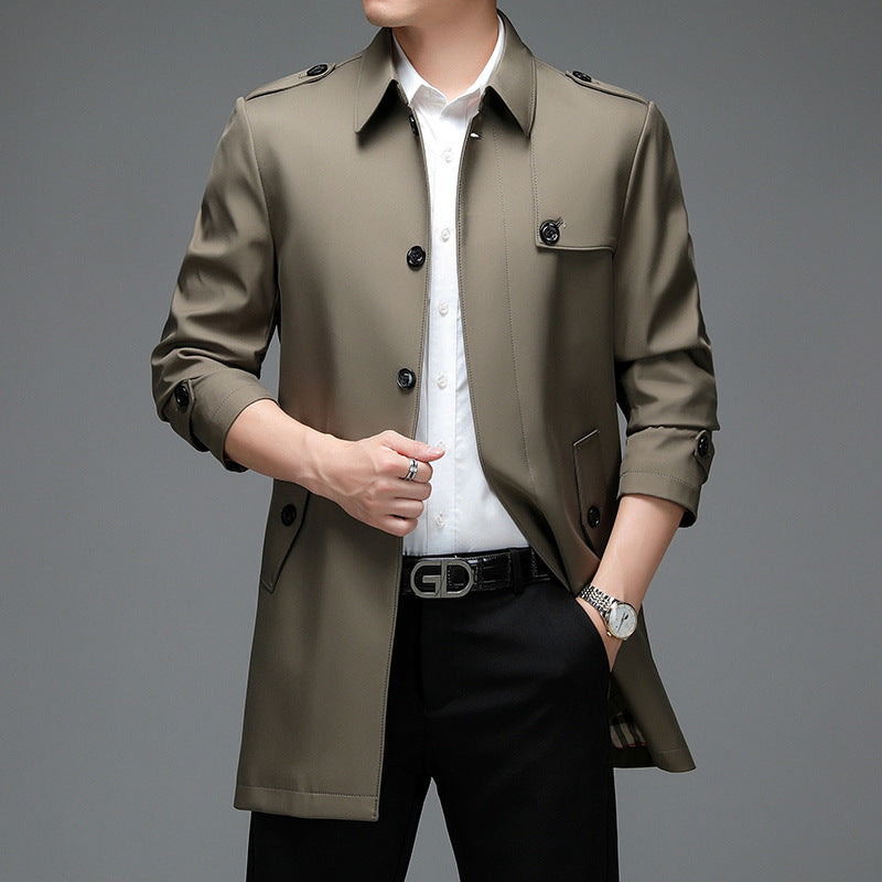 Men's Trench Coat Mid-length Lapel Casual Coat