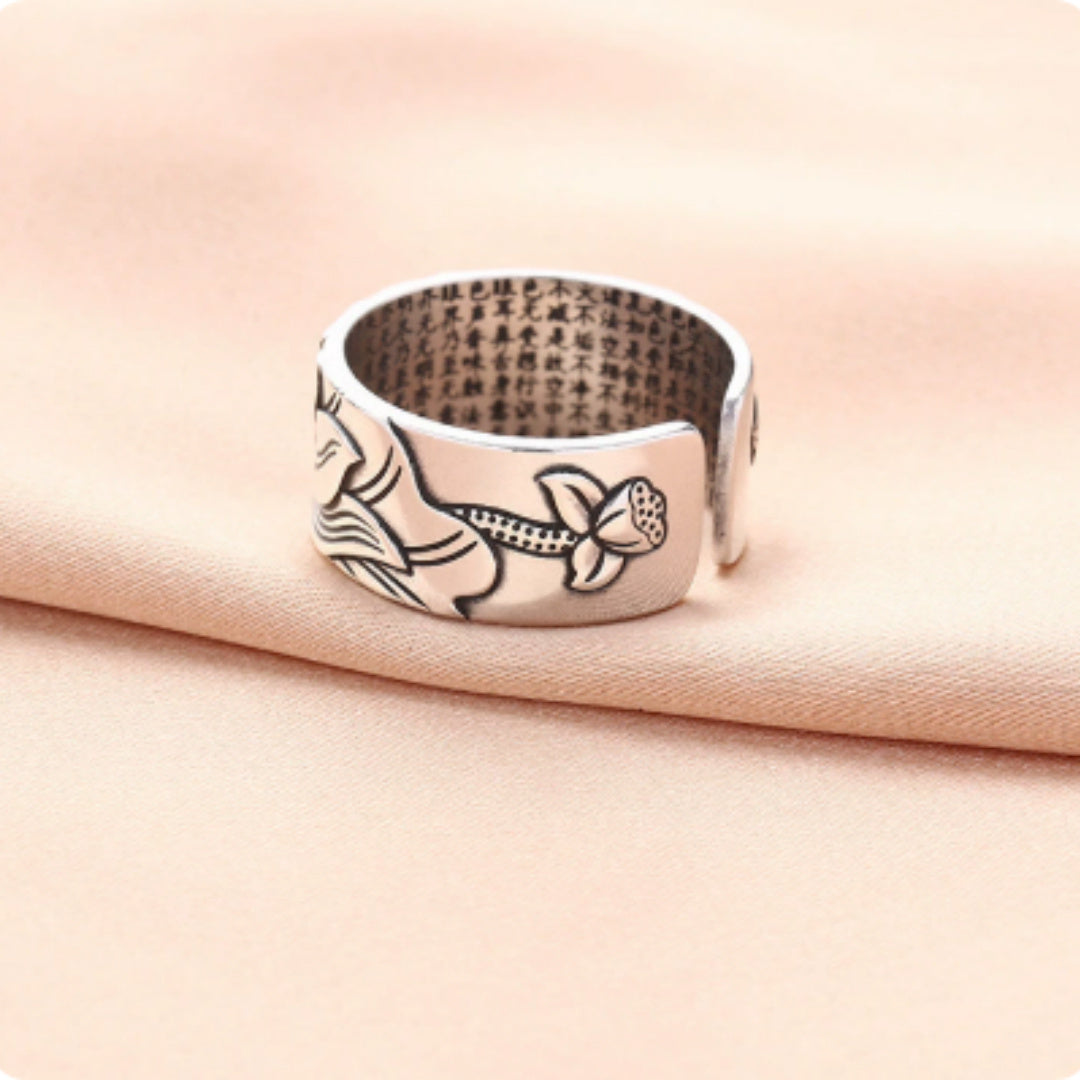 خاتم لوتس هانيا شينغيو من الفضة الإسترلينية عيار 999 على الطراز العتيق