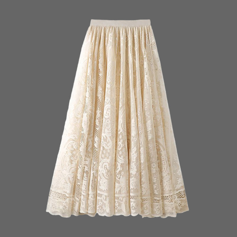 Korean Style High Waist Slimming Hollow-out Crocheted Lace Skirt
