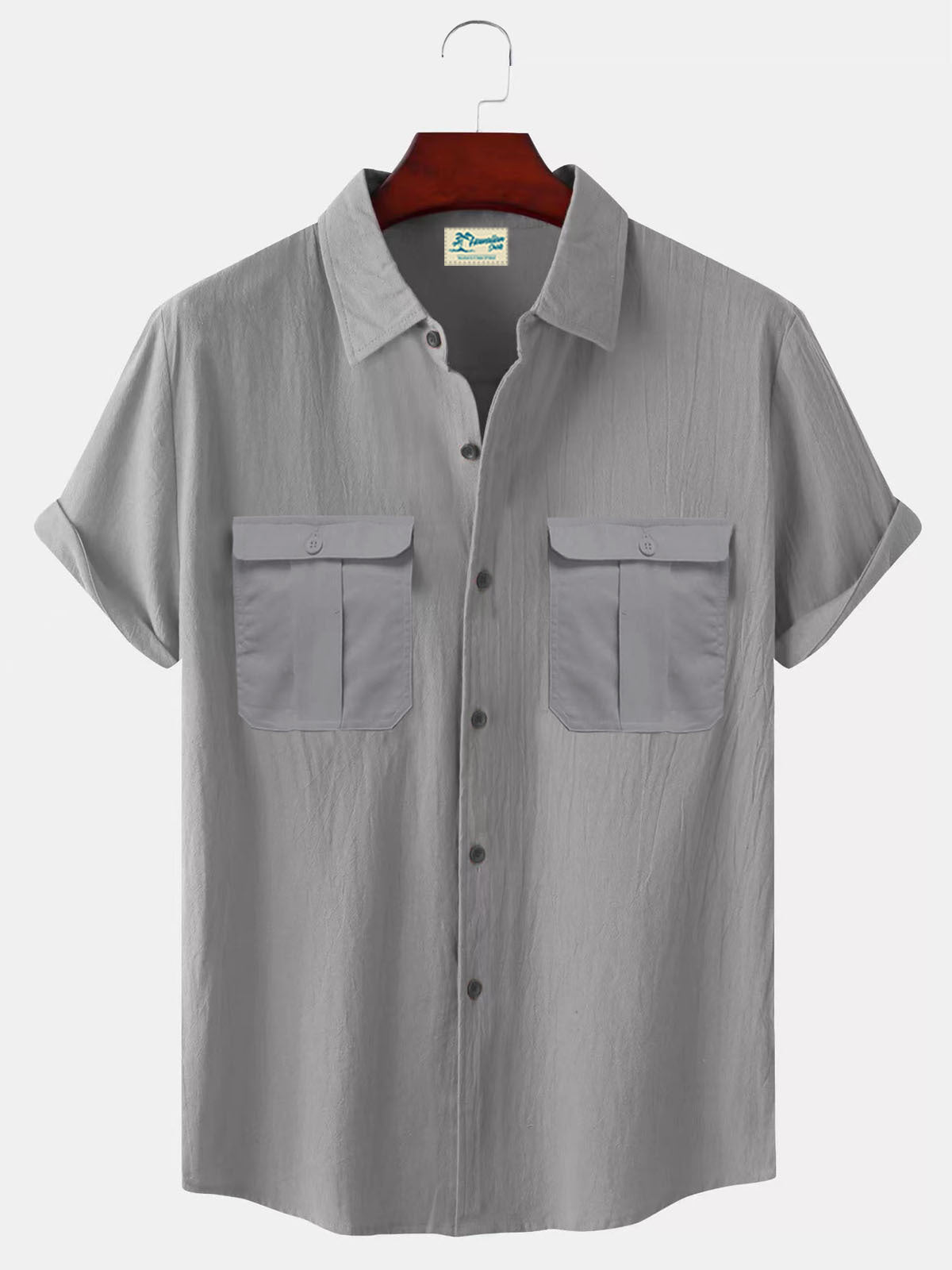 Solid Color Patchwork Linen Cardigan Short Sleeve Loose Lapels Men's Shirt