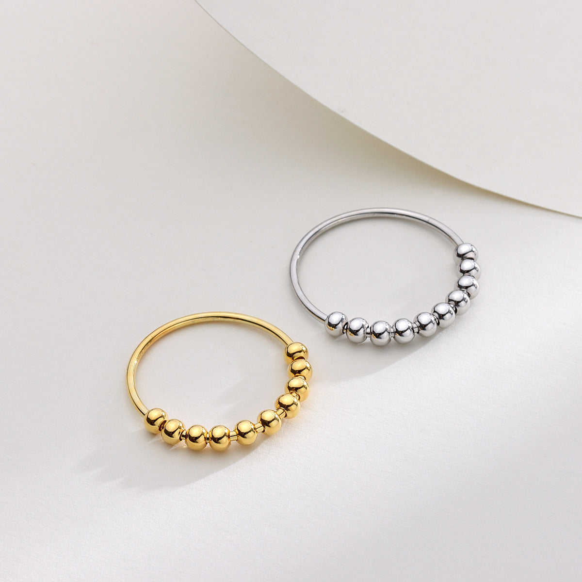 خاتم محظوظ من الفضة الإسترلينية S925 بعشر حبات لتخفيف القلق