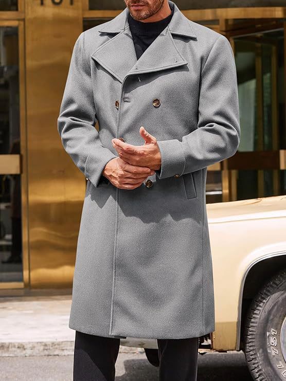 Woolen Male Double-breasted Thickened Woolen Trench Coat