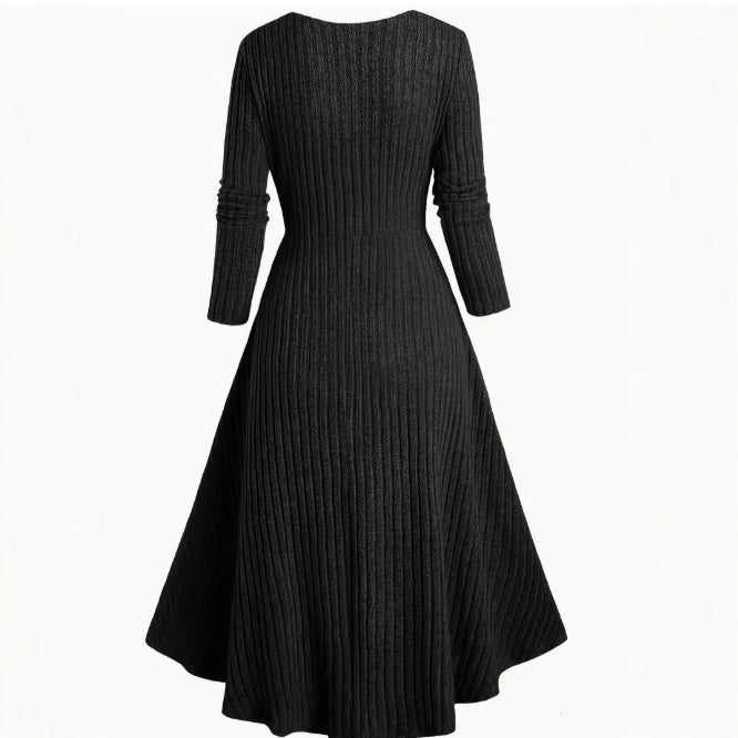 Commuter Long Sleeve Stitching Sunken Stripe Dress