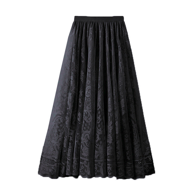 Korean Style High Waist Slimming Hollow-out Crocheted Lace Skirt