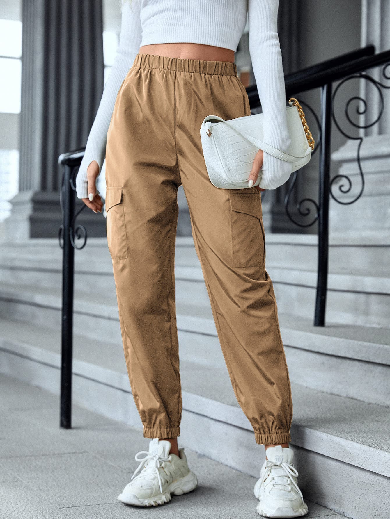 Multi-Color Casual Working Pants Multi-pocket Skinny Pants