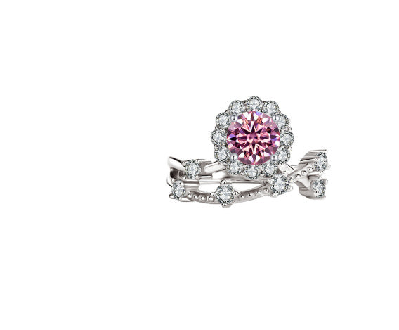 خاتم مويسانيتي نسائي من الفضة الإسترلينية والبلاتين