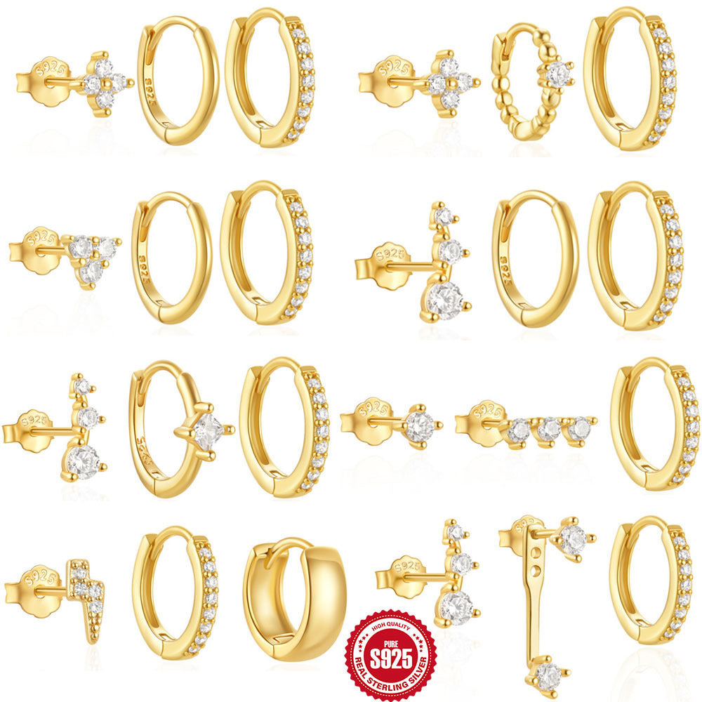 S925 Sterling Silver Classic Ear Ring High-end Temperament Earrings Women's Set