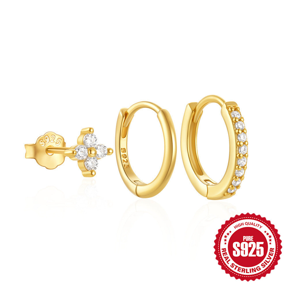 S925 Sterling Silver Classic Ear Ring High-end Temperament Earrings Women's Set