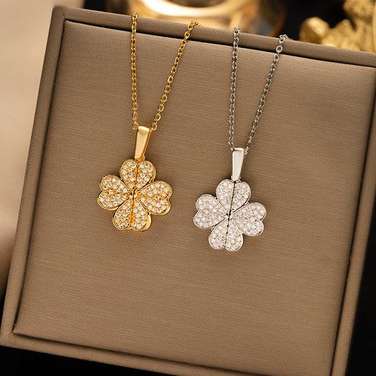 قلادة نسائية من الألماس على شكل برسيم، فاخرة وخفيفة ذات اهتمام خاص