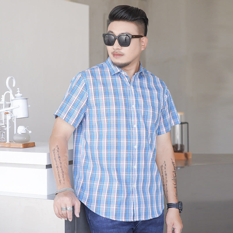 Men's Short Sleeve Shirt Loose Casual Yarn-dyed