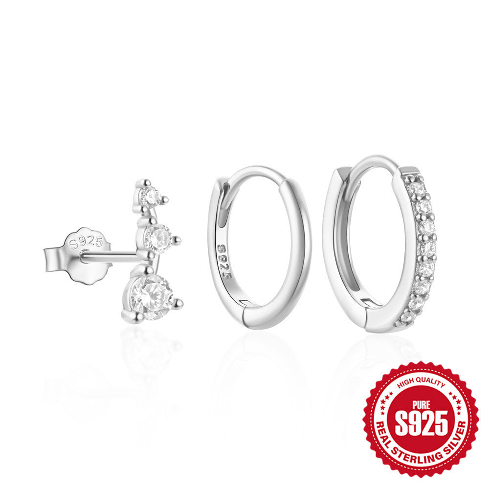 S925 Sterling Silver Classic Ear Ring High-end Temperament Earrings Women's Set